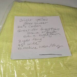 Yellow Seer Sucker 100% cotton FARBIC  2 yards x 45" wide